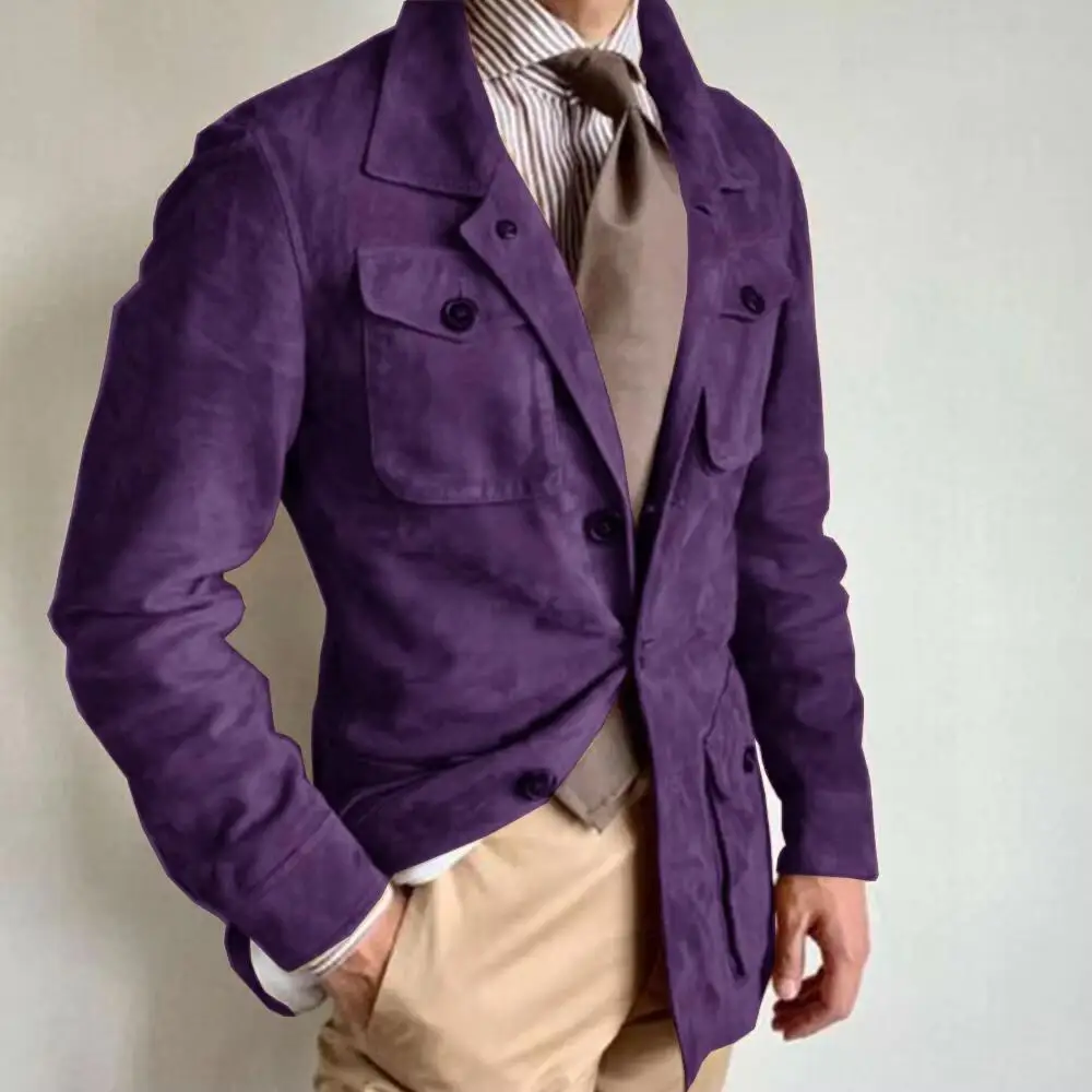 

New Men's Suede Hunting Jacket Vintage Four Pockets Groom Casual Blazer Slim Fit Fashion Design Single Breasted Customized Coat