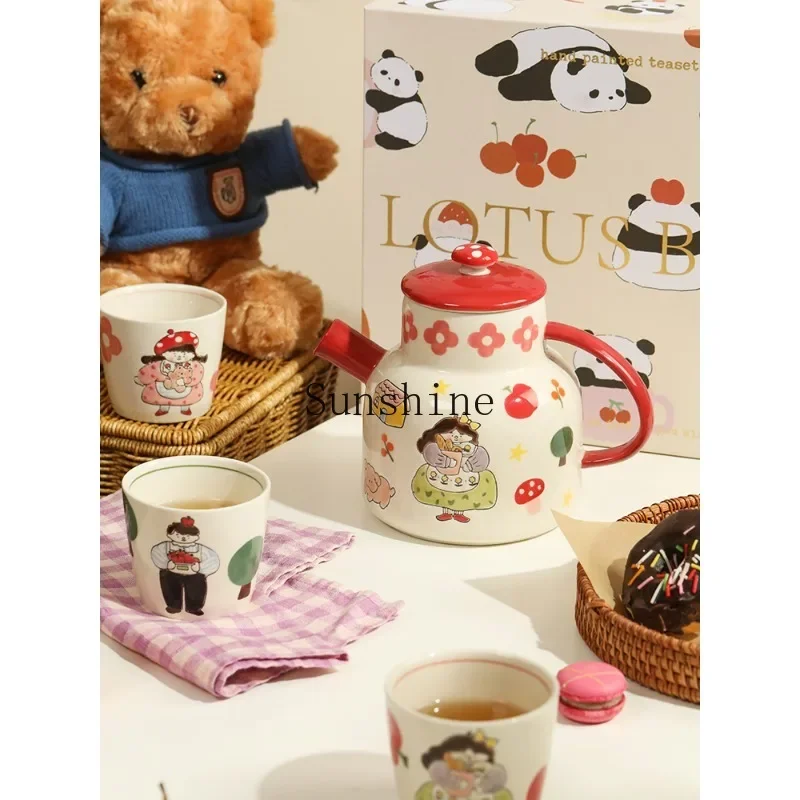 A family of four and three hand-painted underglaze color water set gift box ceramic kettle water cup housewarming new home