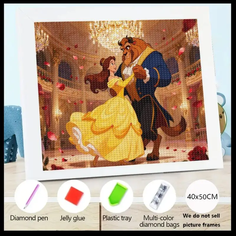 

1 шт. Disney Beauty and the Beast 5D Full Drill Набор алмазной живописи, Princess Belle & Beast Романтическое искусство бальных танцев, DIY Crys
