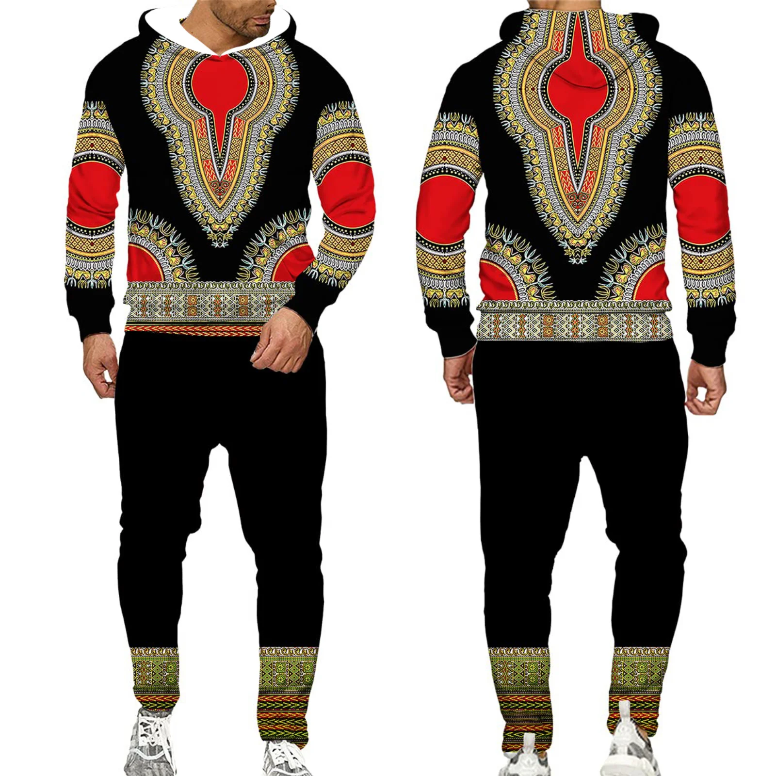 Sudadera Unisex con estampado 3D Retro africano, chándal para hombre, conjunto de 2 piezas con capucha, ropa de moda para hombre, S-5XL, triangulación de envíos