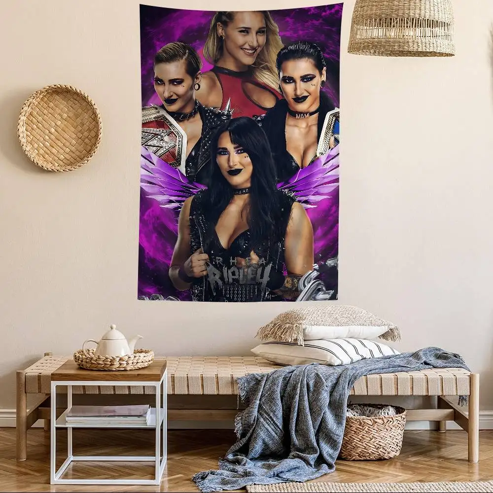 Tapicería de pared de estilo hippie con diseño de la luchadora femenina Rhea Ripley, tapicería de pared bohemia con mandala, decoración para el hogar estilo INS