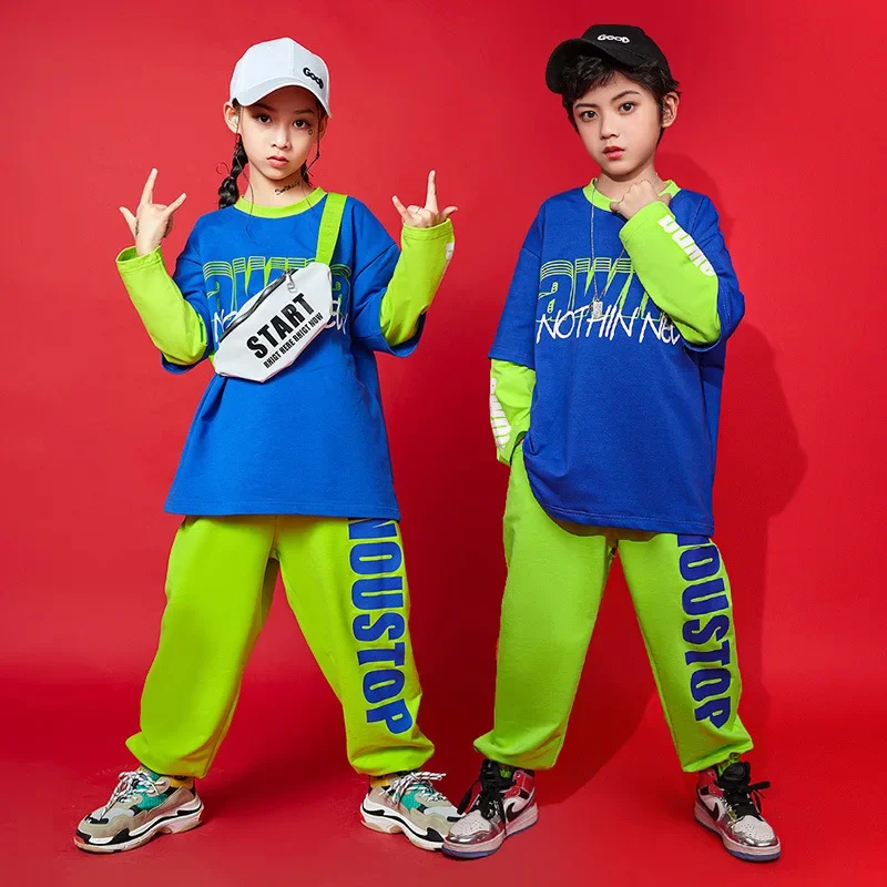 Children Street Dance Costume Jazz Modern Dance Costumes Kids Dancing Coats Tops & Trousers Boys Girls Hip Hop Dance Clothes