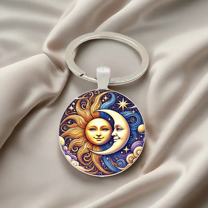 Cross Border Source Manufacturer Color Creative Sun and Moon Alloy Keychain