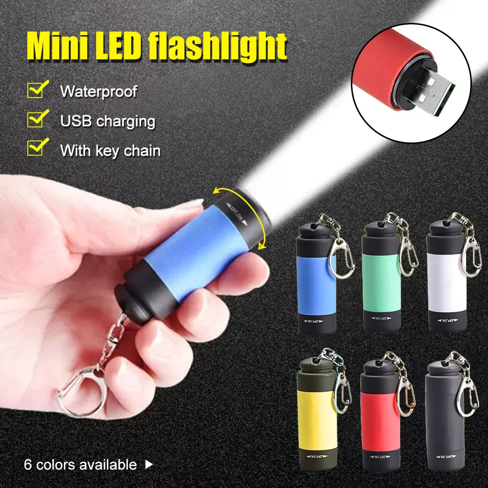 Mini USB Keychain Small Flashlight Fast Direct Charging Multi-function Waterproof Fluorescent Magnetic Warning Camping Flashligh