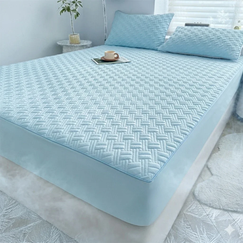 New Spandex Fiber Cooling Fitted Sheet Solid Color Breathable Mattress Protector for Single Double Bed Ice Silk Summer Bed Sheet