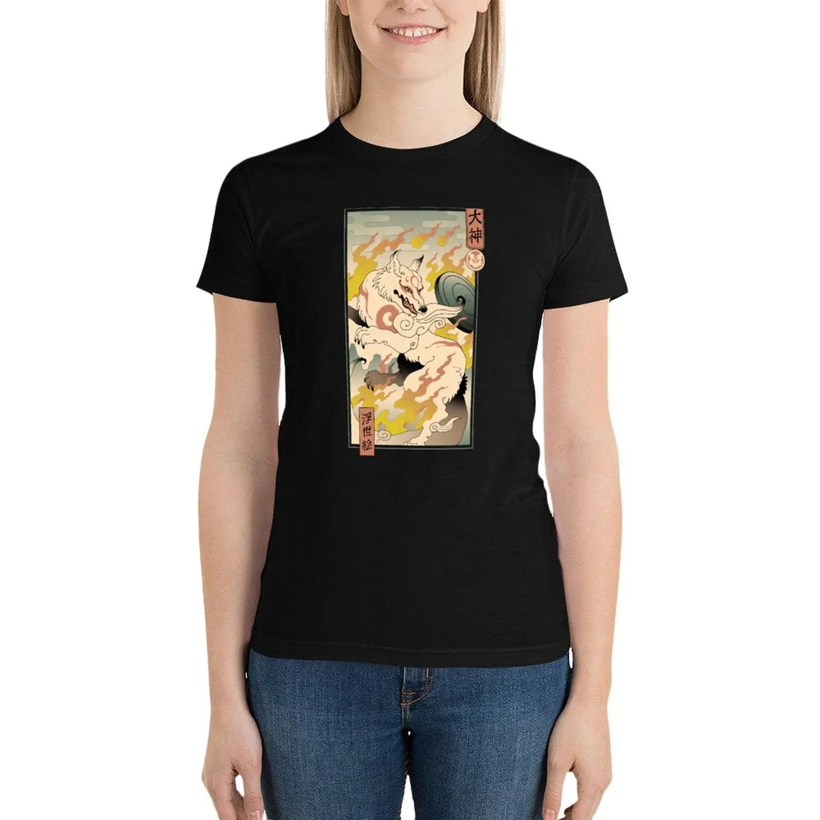 Okami Ukiyo-e T-Shirt lady clothes summer tops Women clothing