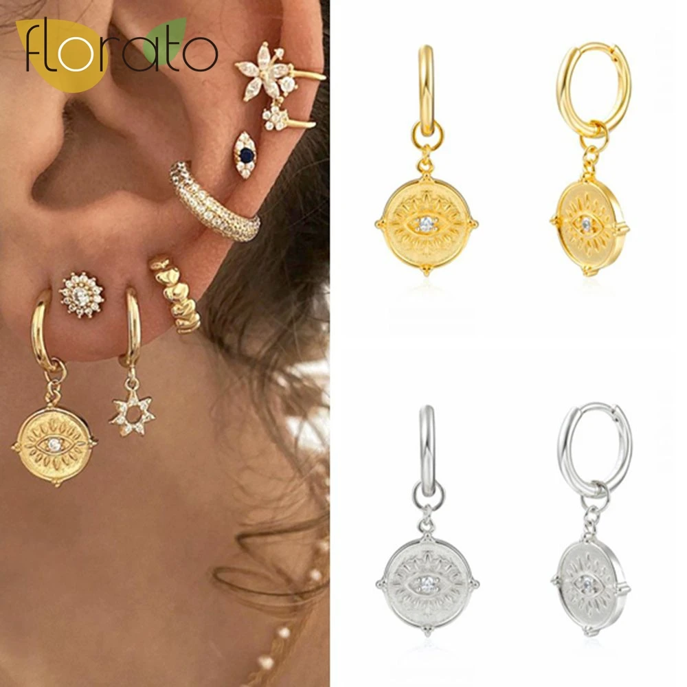 

925 Sterling Silver Needle Charming Turkish Evil Eye Hoop Earrings Gold Eye Hanging Earrings For Women Party Jewelry Gift