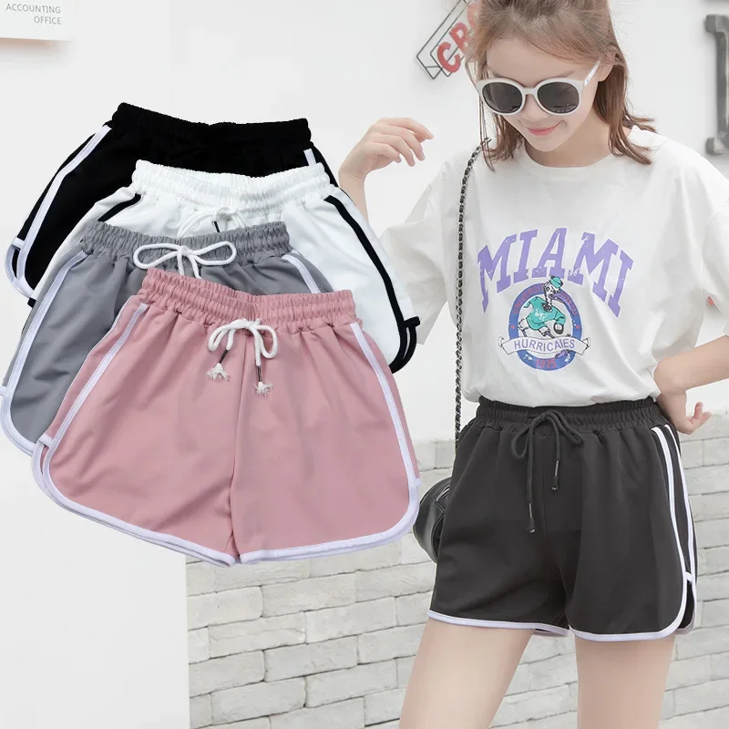 Women Striped Casual Shorts Korean Harajuku Loose All Match Sports Shorts Summer Fashion Simple Yoga Thin Mini Shorts Female