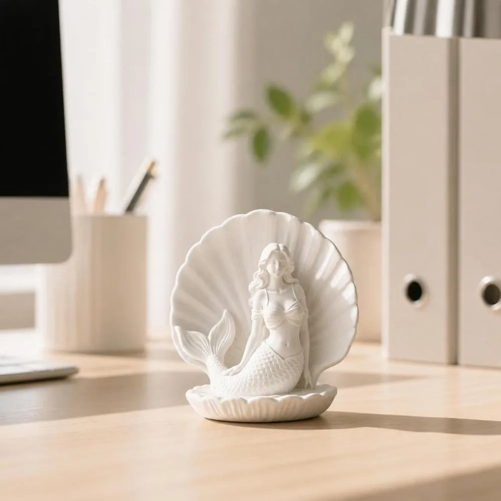 Unique 3D Printed Mermaid Figurine Light Luxury Ornaments Mermaid In Shell Statue Elegant Creative Desktop Decoration Office