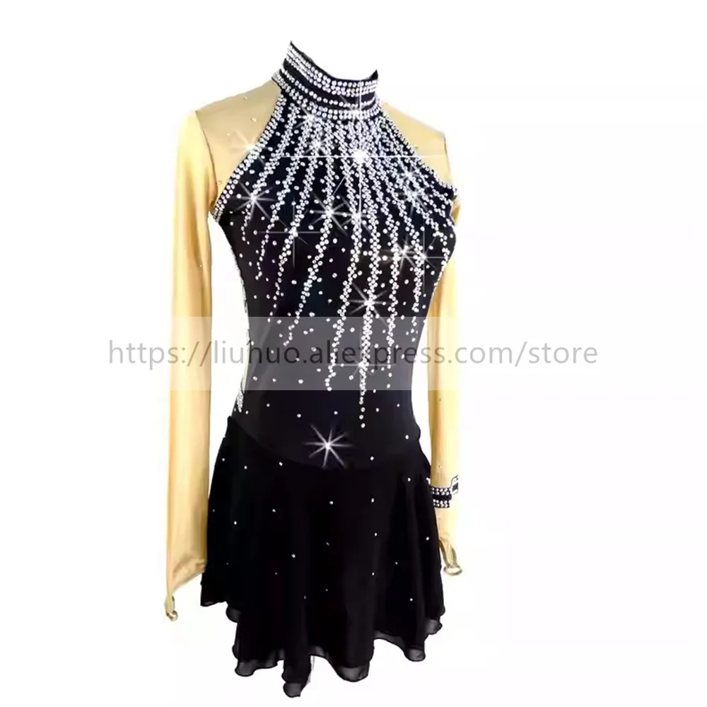 LIUHUO Women Aldult Girl Customize Costume Performance Competition Leotard Ice Figure Skating Dress Dance Teen Black Children