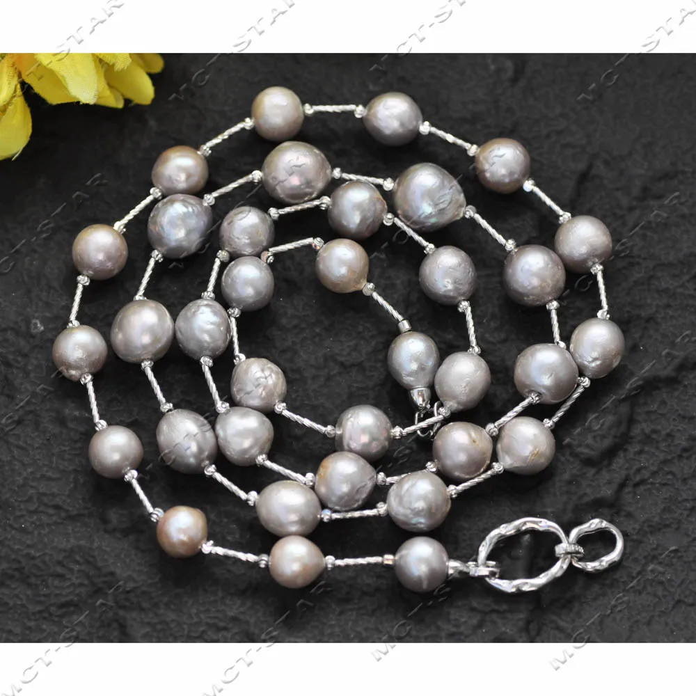 Z13642 39'' 15mm Round Gray Edison Keshi Pearl Necklace Sweater chain Custom Jewelry