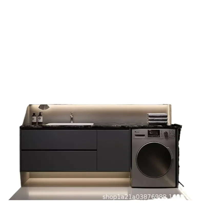 Slate Bathroom Vanity with Ceramic Sink Washing Machine Cabinet Combo Smart Storage Unit for Balcony Toilet Area Modern