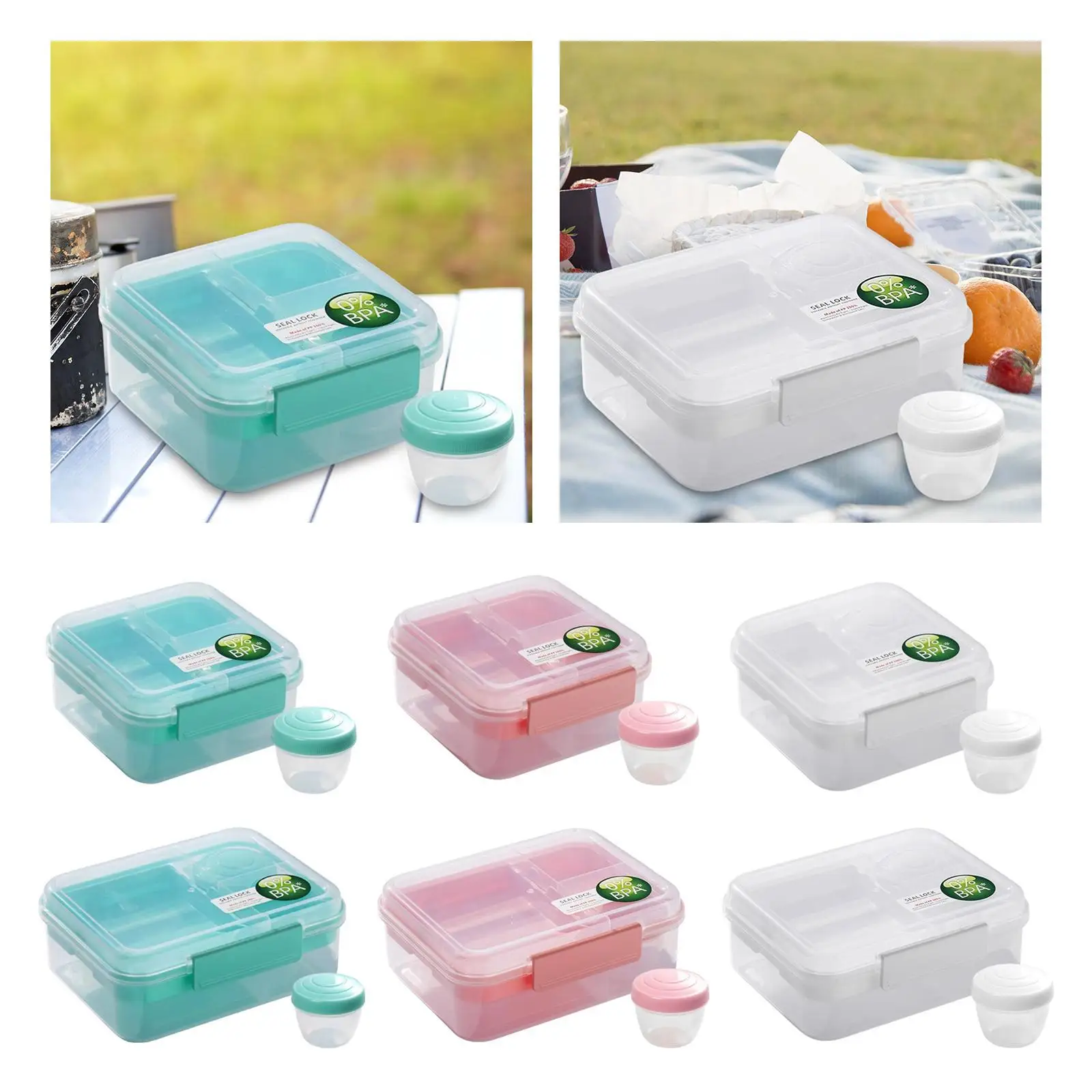 Meal Prep Containers Portable Rectangle Bento Box with Salad Dressing Container Reusable for Picnic Work Office Party School