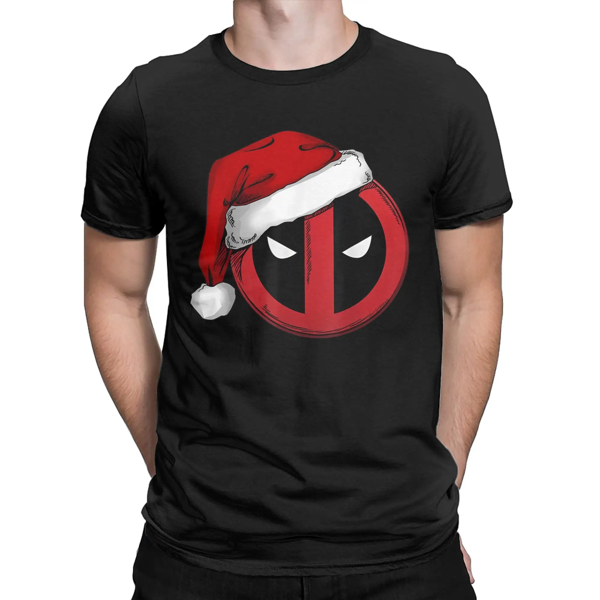 Men's T-Shirts Deadpool Icon Santa Hat Merry Christmas Vintage Pure Cotton Tees Short Sleeve Cartoon T Shirts merch Classic