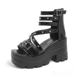10cm Fashion Summer Women Rome Sandals New Arrival Ladies Leather Wedges Heels Female Outdoor Casual Platform Sandal Shoes 2024