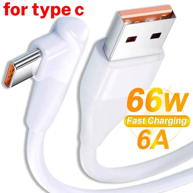 66W 6A High-speed Type C Charger Wire Cord 90 Degree Elbow USB C Fast Charging Cables for Android Samsung Mi Huawei Google