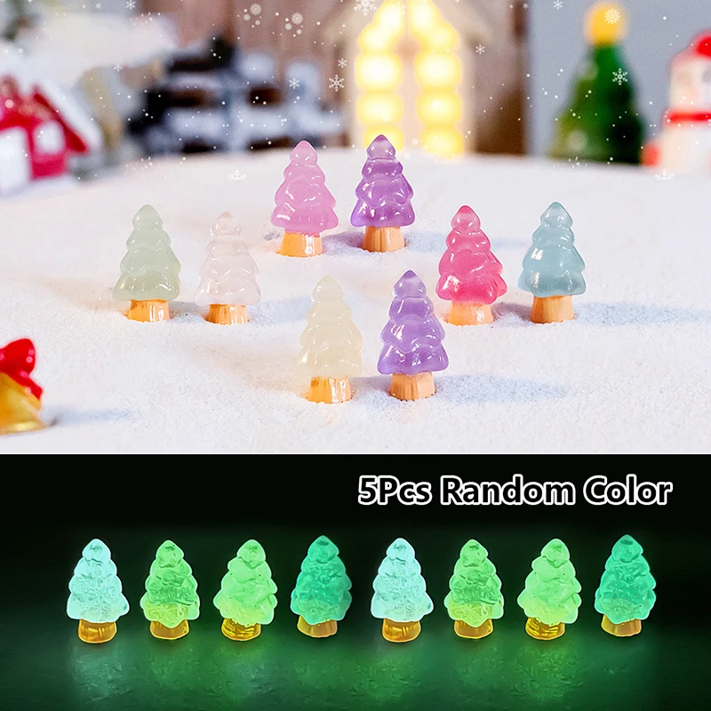 5Pcs Luminous Christmas Tree Ornament Mini Color Pine Tree Micro Landscape Decoration Dollhouse Miniature Toy