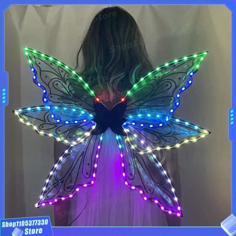 LED Butterfly Wings Cosplay Costume APP Control Light Up Fairy Wings for Party Performance Stage Props Elf Angel Dress