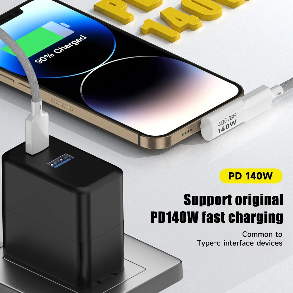 맥북 프로 에어용 익스텐션 커넥터, USB C 암-수 어댑터, PD 3.1 썬더볼트 3, 40 Gbps 데이터 전송, PD140W, 8K @ 60Hz