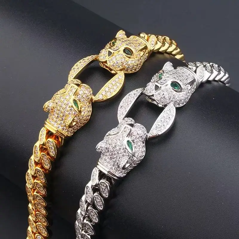 

Luxury Double Panther Head Men's Multi-color Horsehair Braided Inlaid Diamond European and American Domineering Bracelet