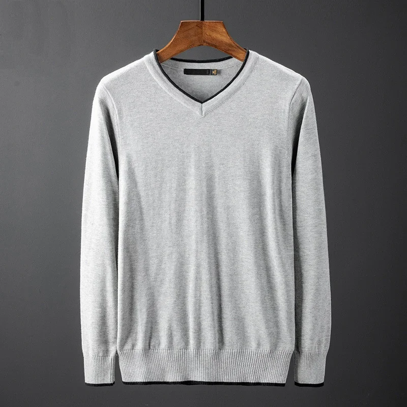 Men Sweater Fashion V Neck Knitted Pullovers Slim Fit Spring Autumn Korean Mens Clothes Daily White Black Sweater Men Pullovers