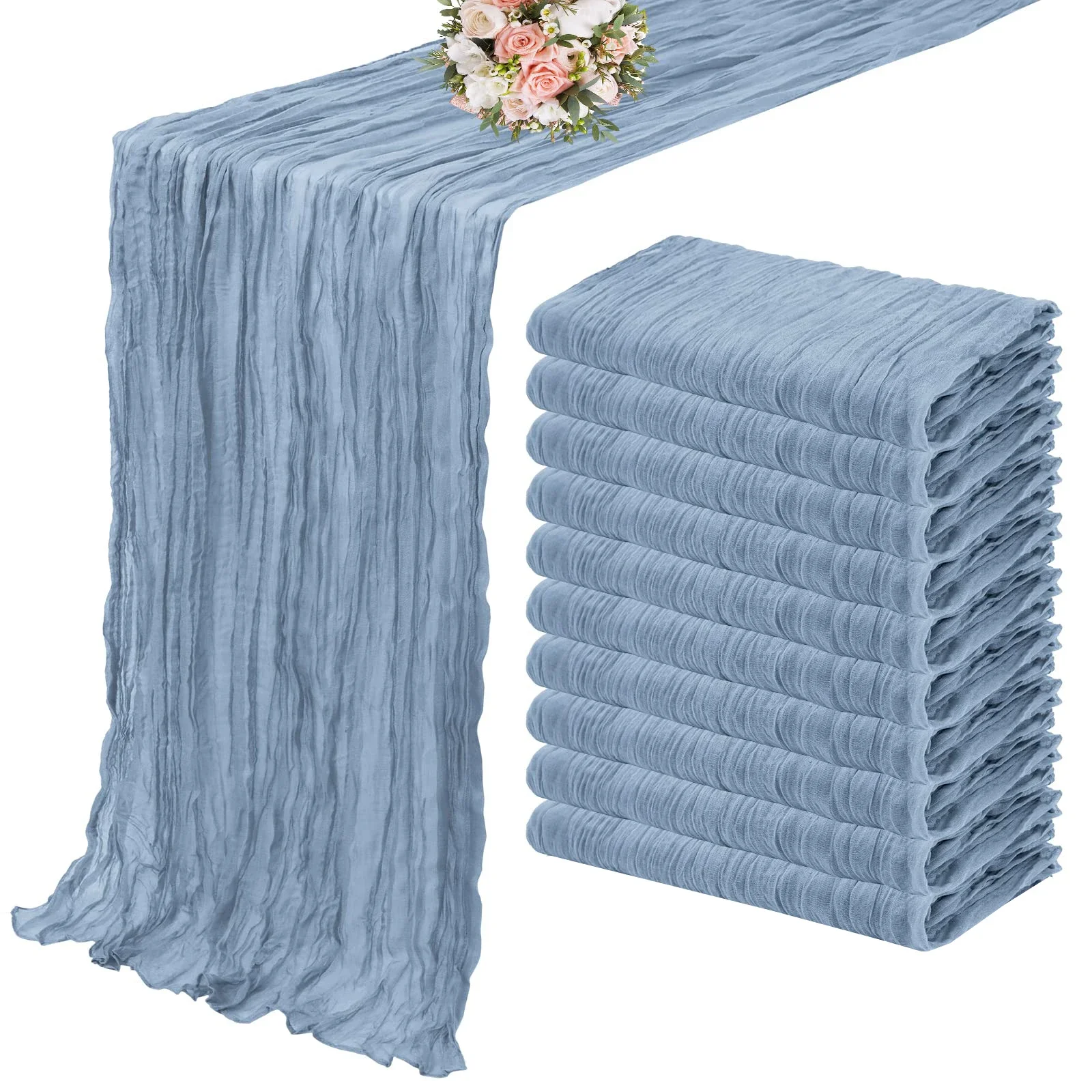 10PCS Set Semi-Sheer Gauze Wedding Table Runner Dirty Pink Cheesecloth Table Dining Party Christmas Banquets Arches Cake Decor
