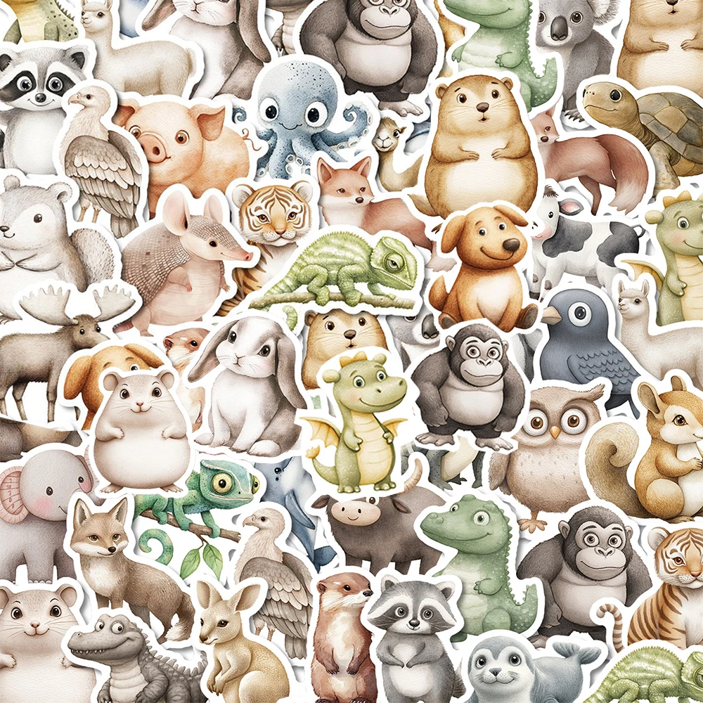 10/30/50pcs Cartoon Watercolor Animal Stickers Kawaii Penguin Rabbit Graffiti Decals DIY Luggage Phone Helmet Cute Sticker Decor