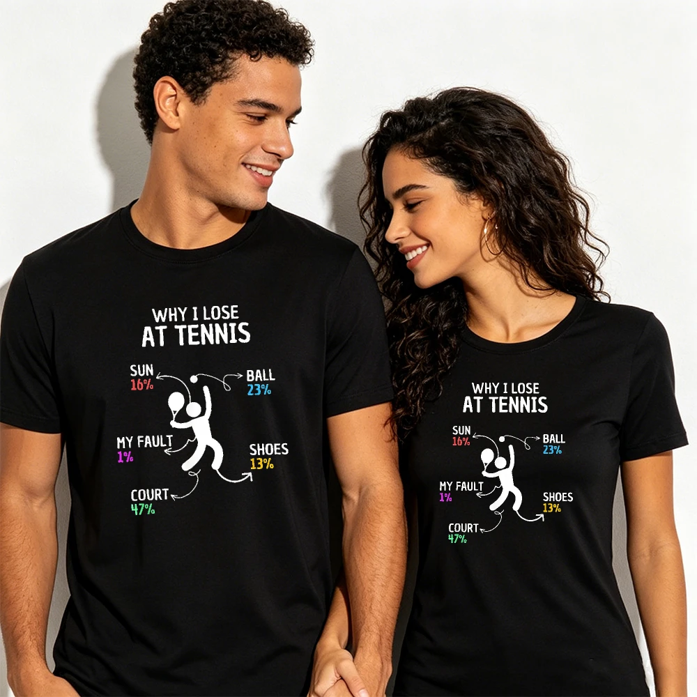 Funny Why I Lose At Tennis Percentage Stick Figure Graphic T Shirt Humor Tennis Slogan Print Casual Sport Streetwear T Shirt