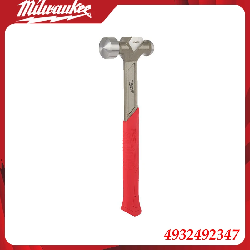 Milwaukee 4932492347 24OZ Steel Ball Peen Hammer SHOCKSHIELD Industrial Grade Non-slip Balanced Design Hand Tool
