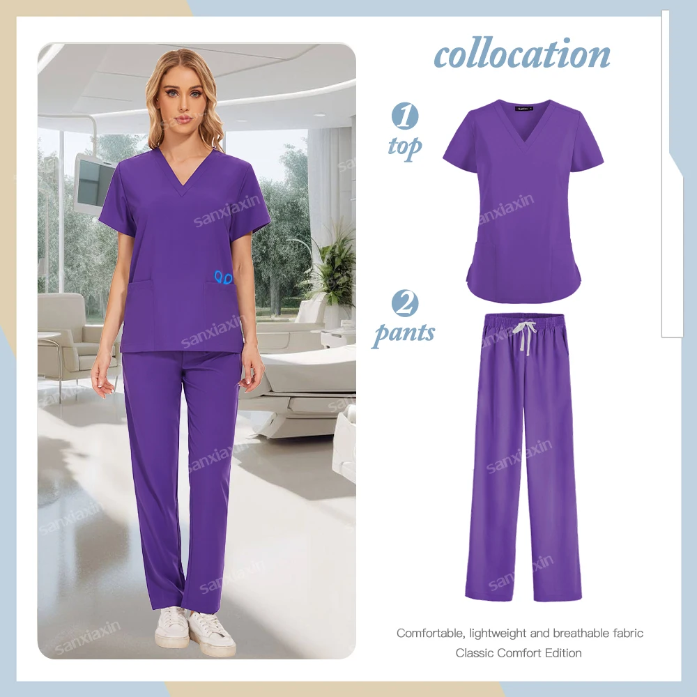 Classics V-neck Medical Uniforms Women Men Work Clothes Scrubs Pants Set Hospital Doctor Nurse Accessories Dental Clinic Uniform