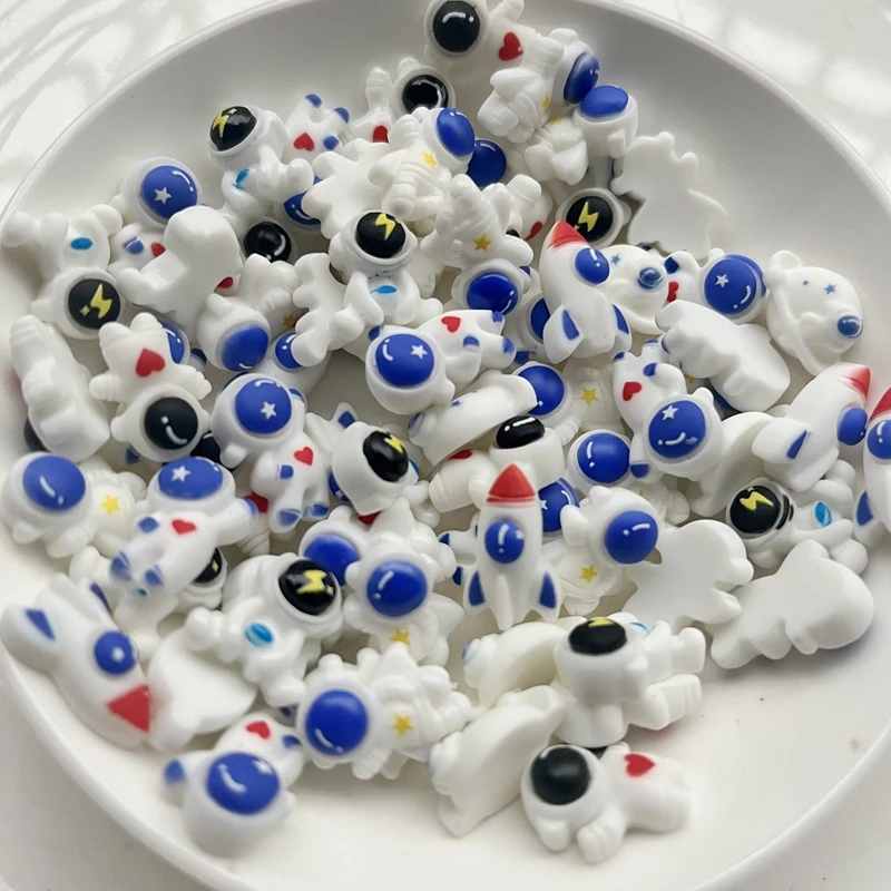 25Pcs Cartoon Astronaut Rocket Space Resin Cabochon Flat back Crafts Fit Phone Deco Parts DIY Scrapbooking Hair Bows Accessories