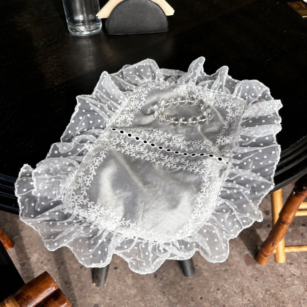 Retro Flower Embroidered Lace Placemats Ruffles Soft Flounced Table Cup Mat Transparent European Cover Towels Photo Background