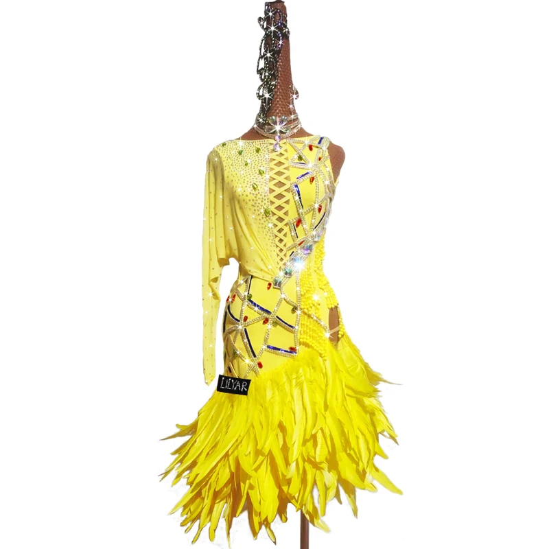 

Latin dance performance dress luxury diamond dress custom feather dance dress tango professional performance Latin dance dress