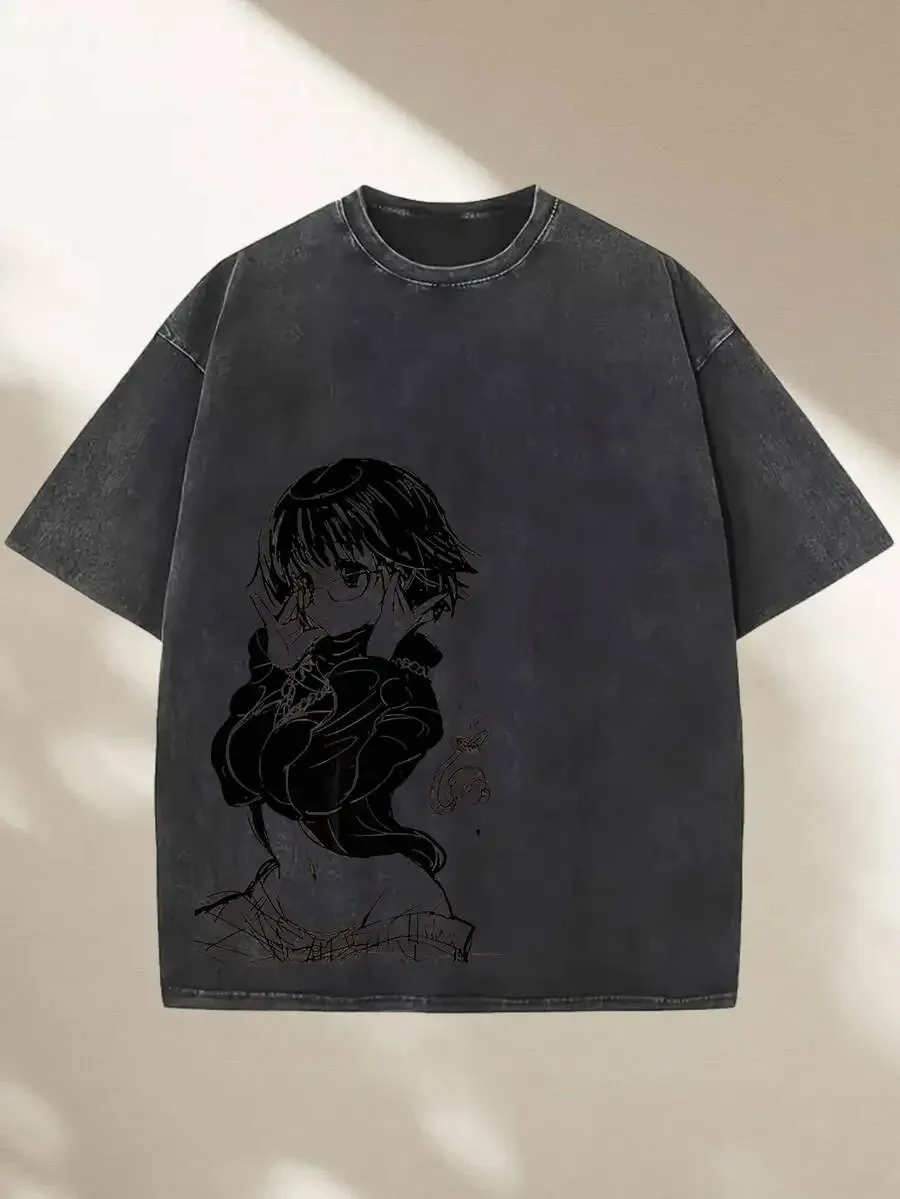 Shizuku impressão camiseta anime caçador x caçador roupas das mulheres dos homens camisetas de algodão retro lavado t plus size streetwear mais vendid