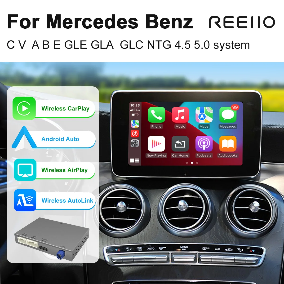 CarPlay sans fil Android Auto pour Mercedes Benz A B C E classe GLA CLA CLE W205 W176 C117 W246 W167 NTG5.0 NTG4.5 lien miroir
