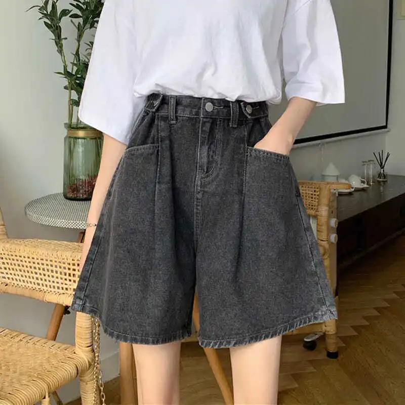 

Women High Waist Denim Shorts 2024 Summer Wide Leg Straight Short Pants Vintage Streetwear Thin Female Casual Loose Jeans Shorts