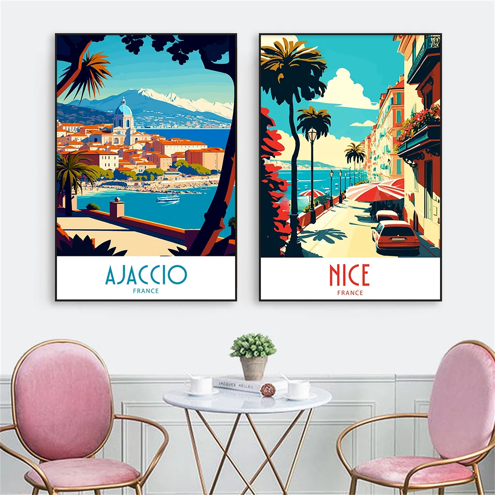 France Poster Ajaccio Travel Print Landscape Nice TraveI Poster Minimal Canvas Painting Home Living Room Wall Art Decoration