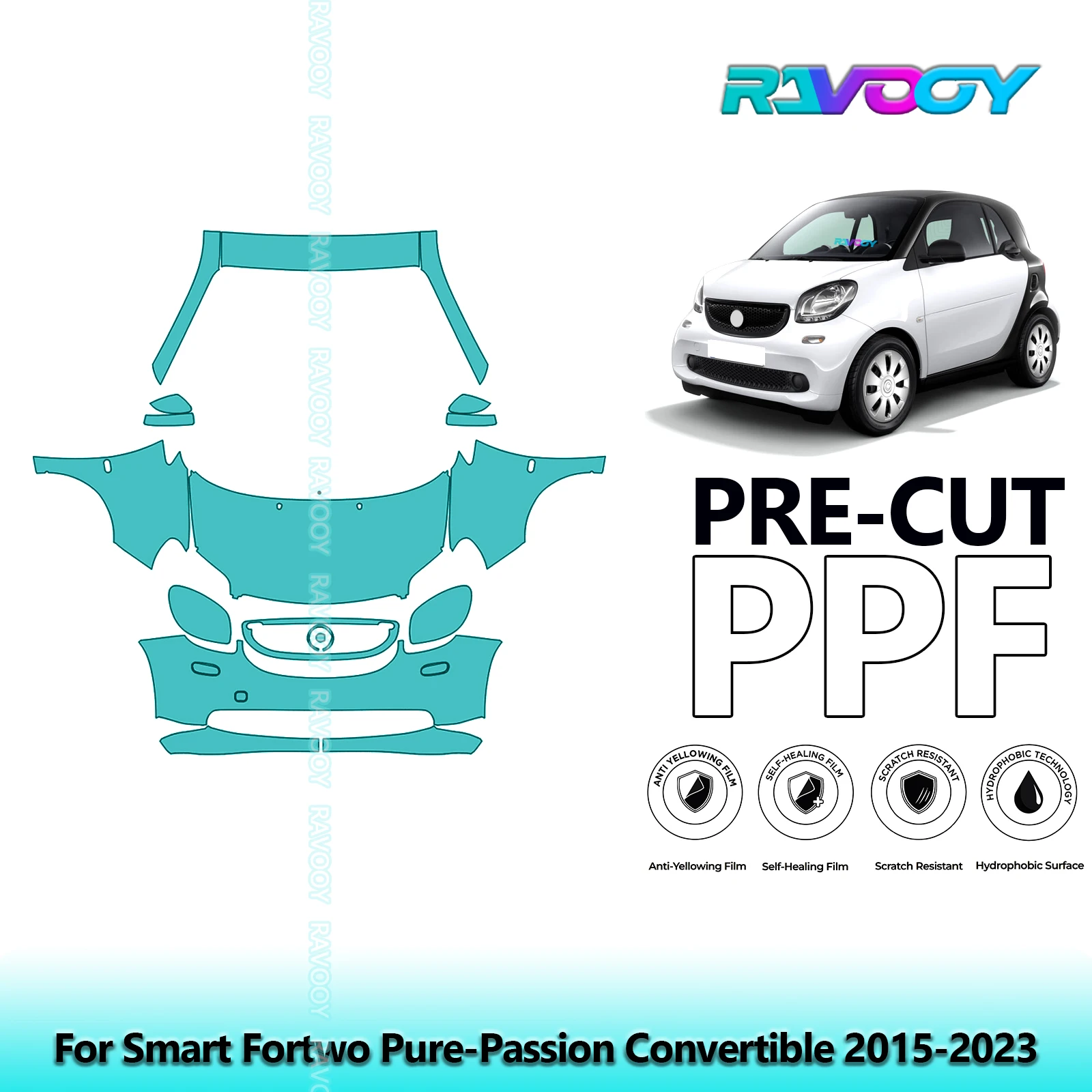 

Car Front Kit Clear Bra Precut PPF Paint Protection Film For Smart Fortwo Pure-Passion Convertible 2015-2023