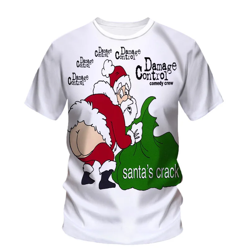 

New Summer 3D Santa Claus Printed T-shirt with Snowman and Reindeer Pattern Men's T-shirt Children's Fun Short Sleeve Top