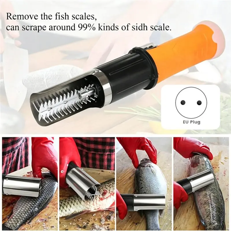 ABCA-Cordless Electric Fish Scaler Tools,Built-In 12V Rechargeable Battery,2 Cutter Heads,IPX7 Waterproof