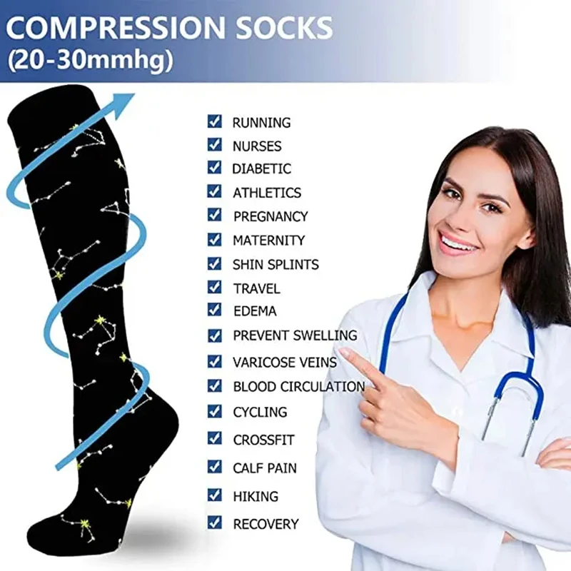 Compression Socks Men Women Running Hiking Cycling Knee High Nylon Sports Socks Varicose Pregnancy Edema Diabetes Circulation