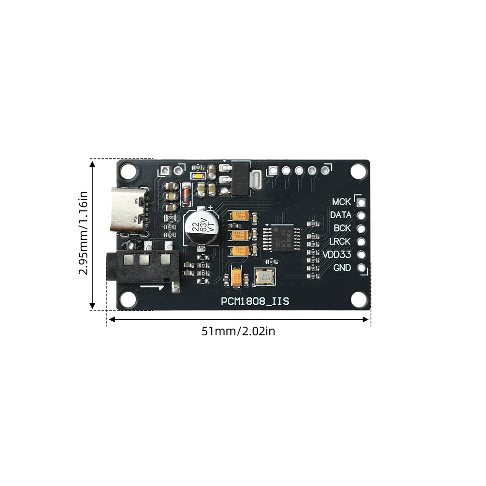 PCM1808 Audio ADC Module Type C DC5V Power Supply 99dB SNR Single End AUX Input To I2S Left Align Digital Output For Audio