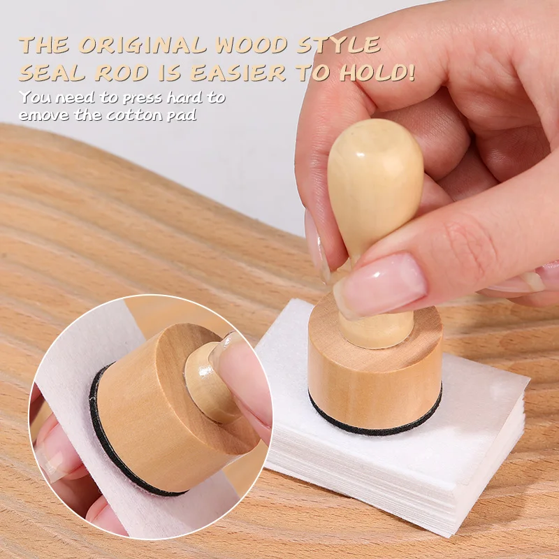 1PCS 7.3X3CM Portable Nail Scrubber Wooden Stamp With Round Velcro Pads Replaceable Pad Nail Wiping Tool Manicure Salon Home Use