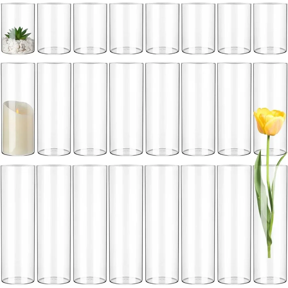 

24 Pcs Glass Cylinder Vase Christmas Floating Hurricane Candle Holder Tall Clear Flower Vase Wedding Centerpieces Vases Home