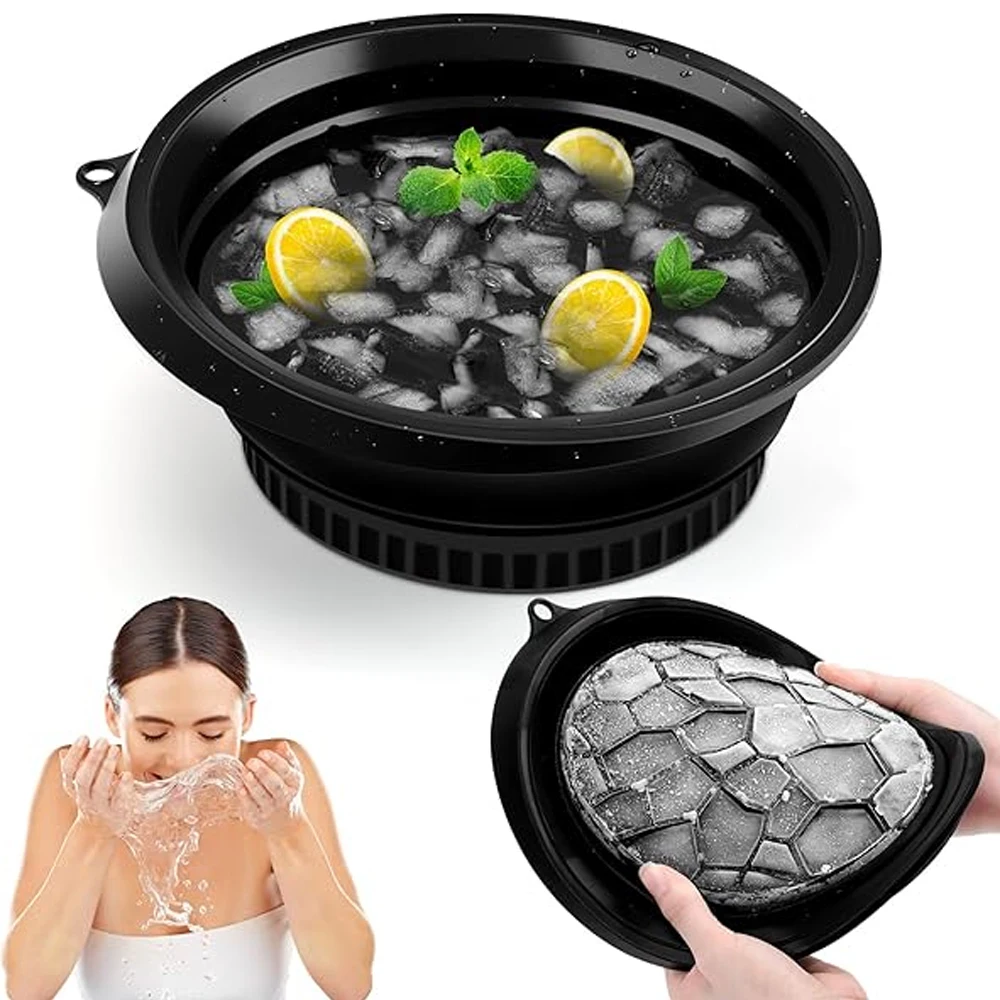 Foldable Face Ice Bath Bowl, Cold Compress Ice Therapy for Facials Skin Care, Built-In Ice Tray Wash Basin Travel Beauty Tool