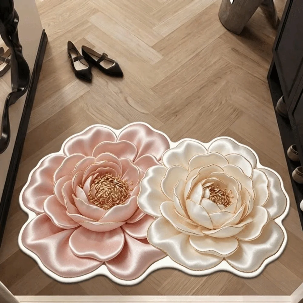 5D Flower Design Bathroom Mat Satin Like Surface Quick Dry Diatom Mud Mat Stain Resistant Non Slip Bath Rug Home Daily Use