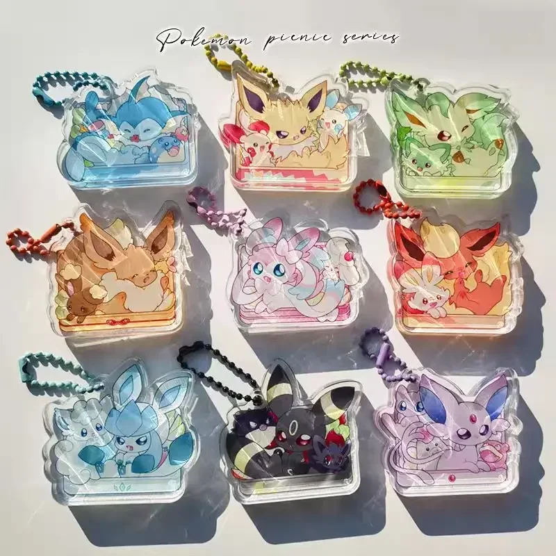 

PTCG Pokemon Acrylic Decoration Backpack Pendant Tridimensional Double-faced Eeveelution Picnic Series Espeon Vaporeon Jolteon