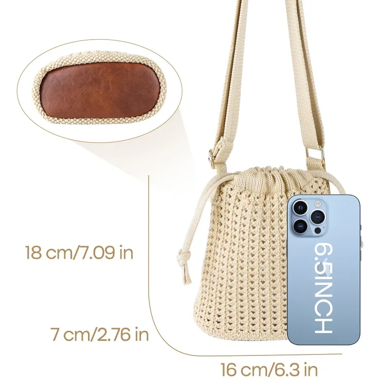 1pcs Women's Straw Crossbody Bag with Drawstring Shoulder Crossbody Bag Beach Shoulder Bag Portable Storage Bag