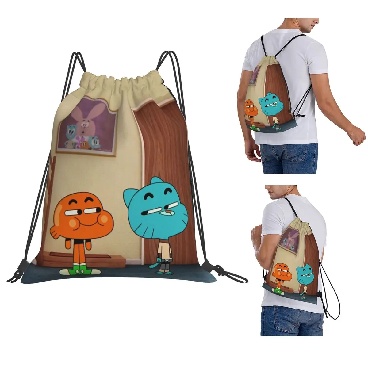 

The Amazing World Of Gumball Tawog Backpacks Fashion Drawstring Bags Sports Bag Book Bags for Man Woman School