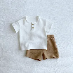 Muslin Cotton Baby Boy Clothing Set Summer Children Clothing Short Sleeve Tops T-shirt + Shorts Kids Clothes